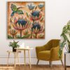 Rainbow Bee Eater and Protea 1x1m canvas with timber shadow line frame