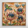 Rainbow Bee Eater and Protea 1x1m canvas with timber shadow line frame - Image 2