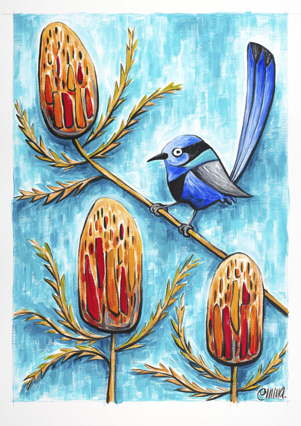 Blue Wren and Banksia - original