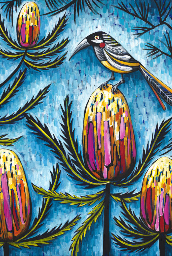 Red Wattle Bird and Banksia notepad