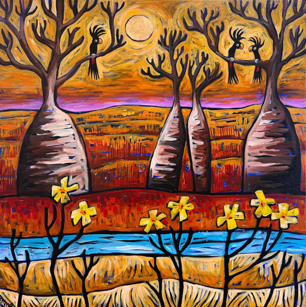 Red tails and Yellow Kapok - original