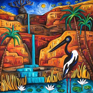 ‘Jabiru at Galvins Gorge’ one of favourite spots on the Gibb River Road. Available as a paper print $35. Lots of other designs - printed by us ❤️ Available at my gallery or online. Link in bio....#australianmade #australianart #australianmadeproducts #australianmademovement #australianmadegift #australianmadeproduct#handmadeaustralia #handmadewithlove #handmadeinaustralia #handmadegifts #handmadehomewares #handmadedesigns #handmadegiftsarethebest #handmadestyle #handmadeisbestmade #handmadeart#madeinaus #madeinaustraliawithlove #madeinaustralian #madeinaussie #aussiemade #aussiemadeproducts #aussiemadegifts #aussiemadeloves